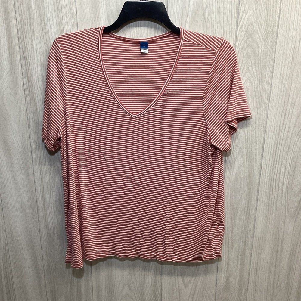 OLD NAVY Women's (Size L) T-Shirt V-Neck Short Sleeve Striped Stretch